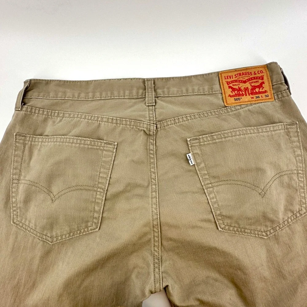 Levis 505 Regular Fit Straight Leg Khaki Tan Pants Mens 36x32 00505-0718 Cotton